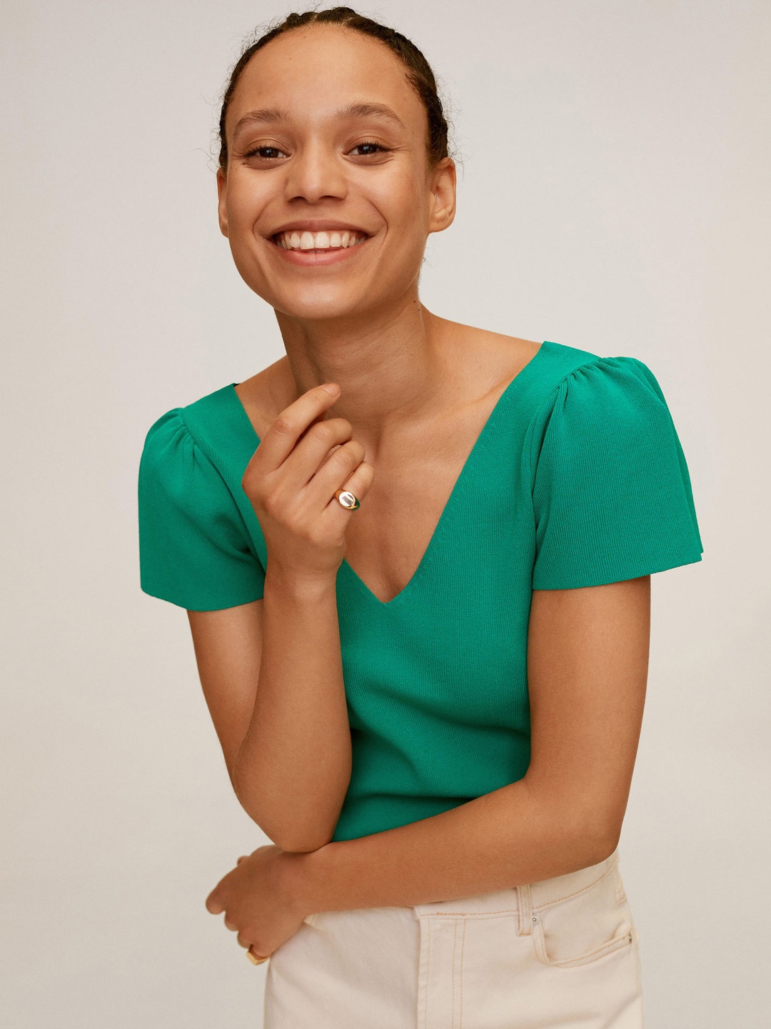 

MANGO Women Green Solid Top