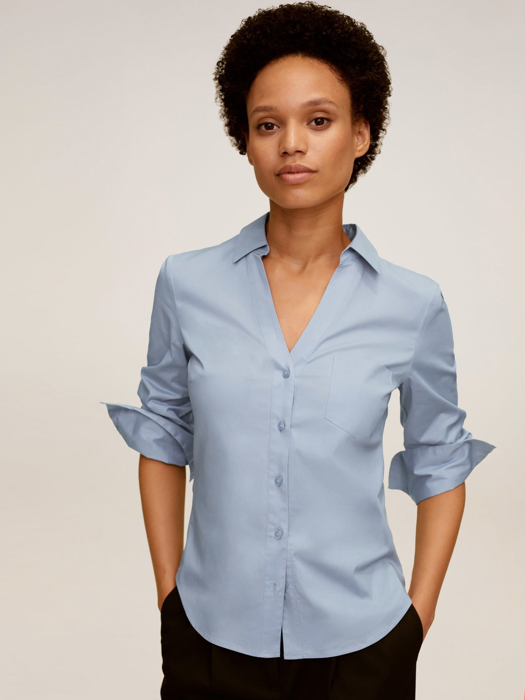 

MANGO Women Blue Regular Fit Solid Casual Shirt