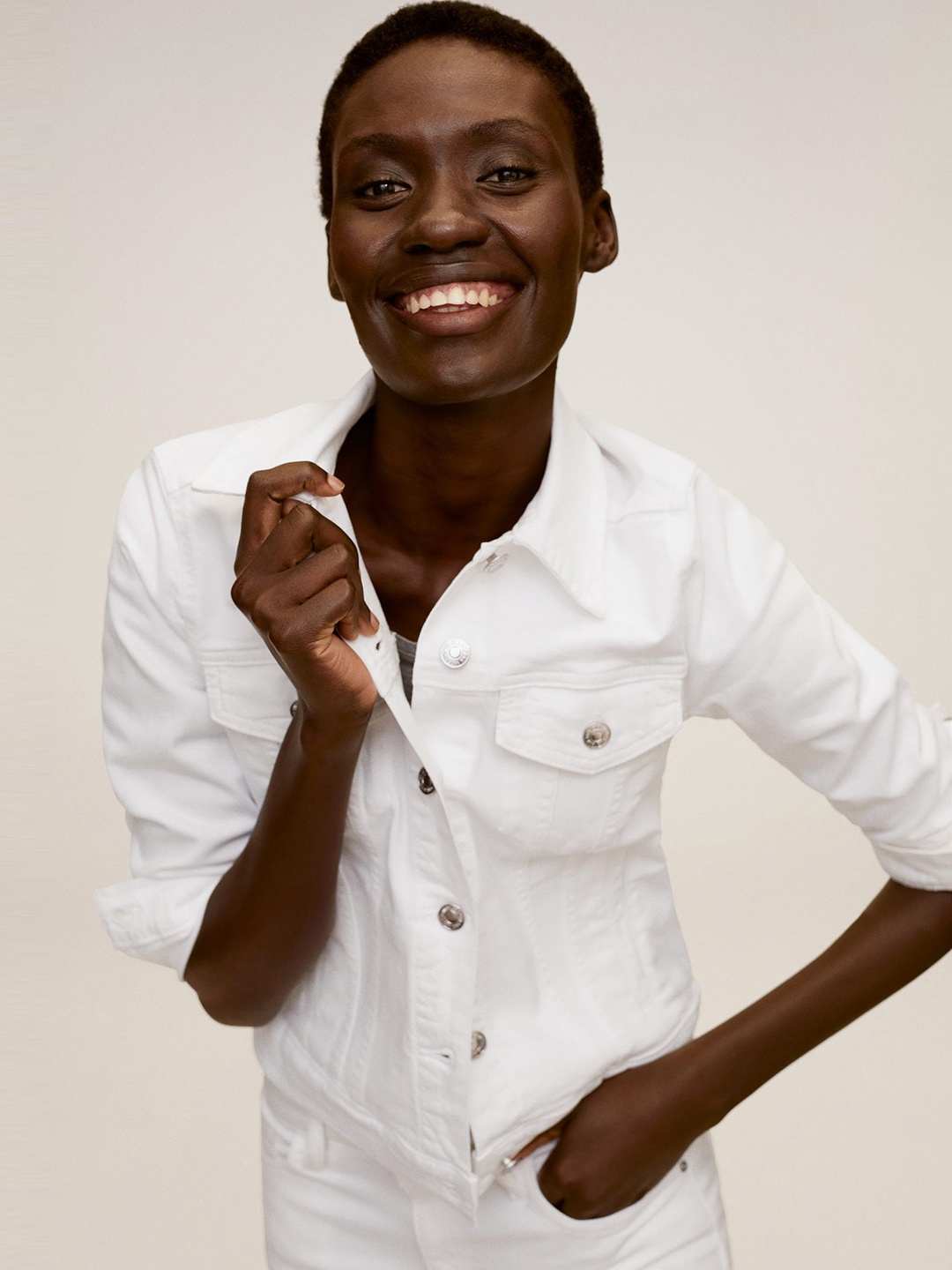 

MANGO Women White Solid Denim Jacket