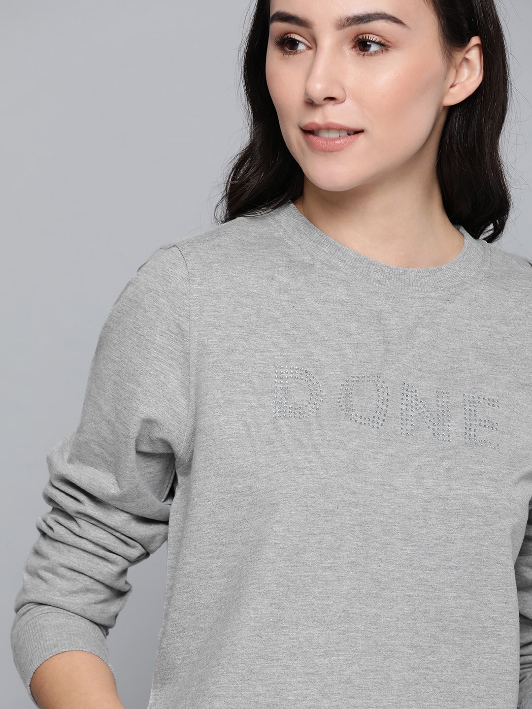 

Harvard Women Grey Melange Embellished Sweatshirt