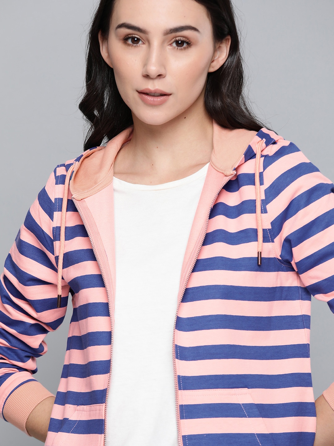 

Harvard Women Blue & Pink Striped Hooded Sweatshirt