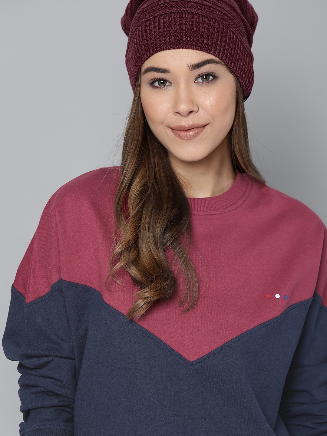 

Harvard Women Pink & Navy Blue Colourblocked Pure Cotton Sweatshirt