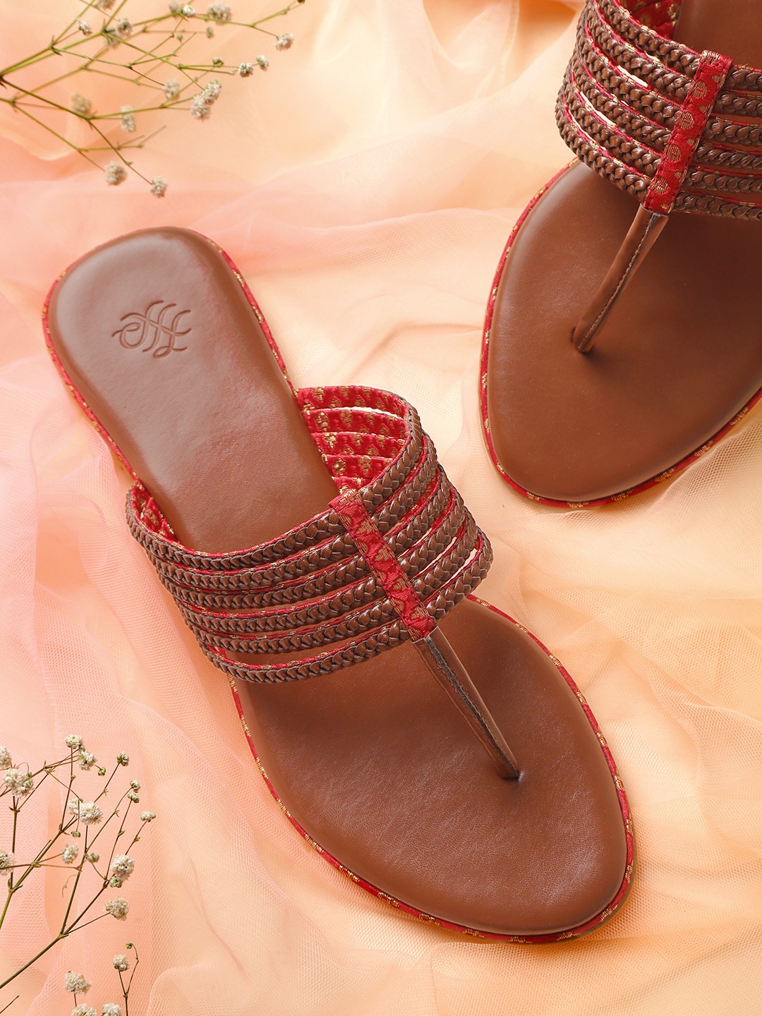 

House of Pataudi Women Brown Braided Handcrafted Open Toe Flats