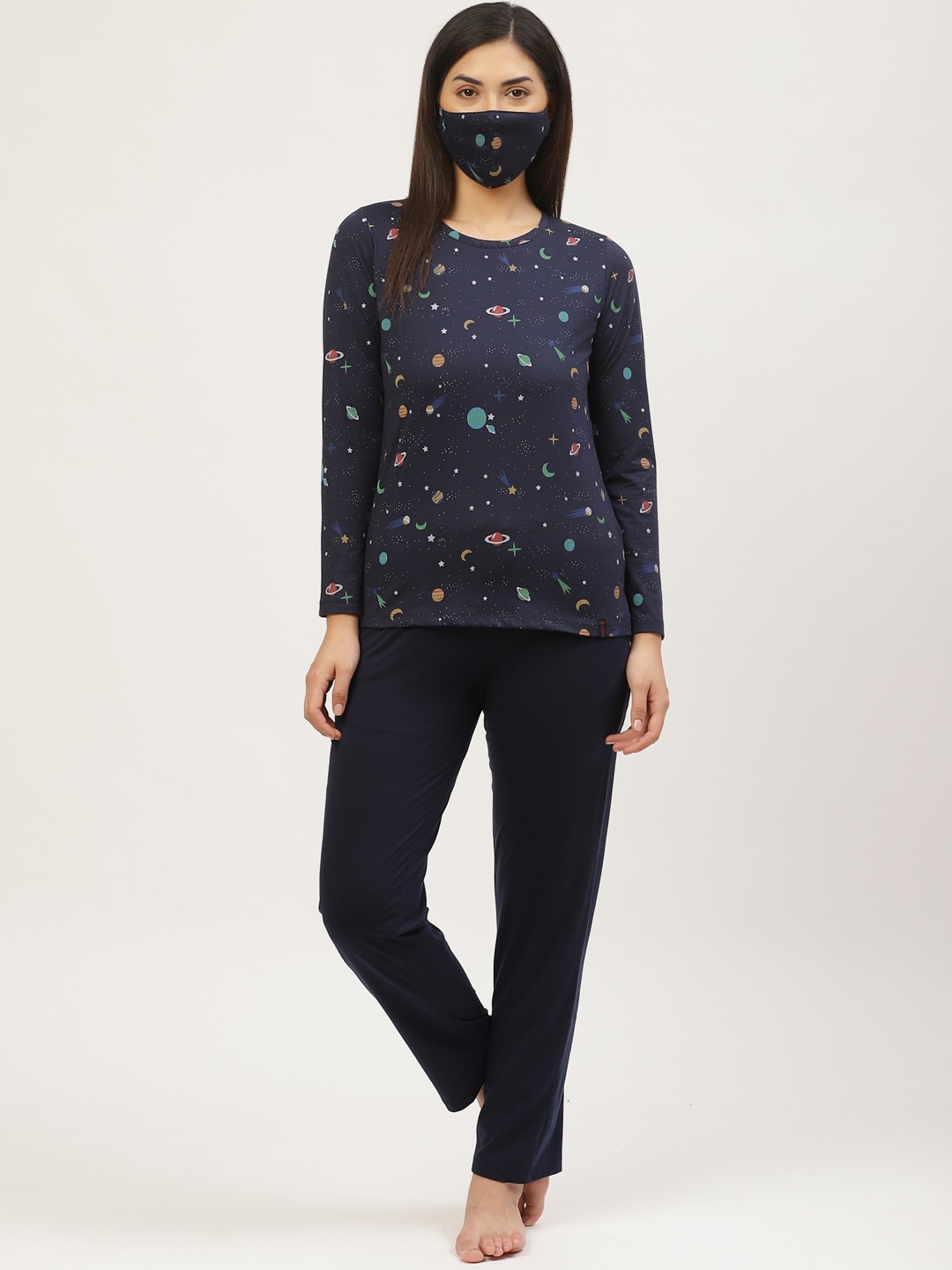 

MADAME M SECRET Women Navy Blue Galaxy Print Night suit Bag