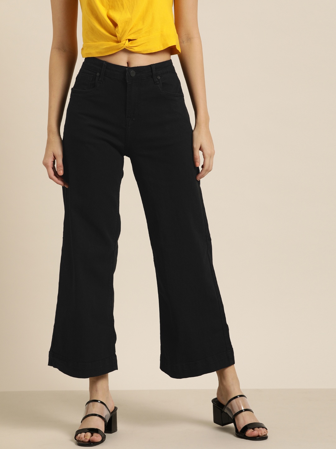 

Moda Rapido Women Black Wide Leg Mid-Rise Anti-Viral Wash Stretchable Jeans