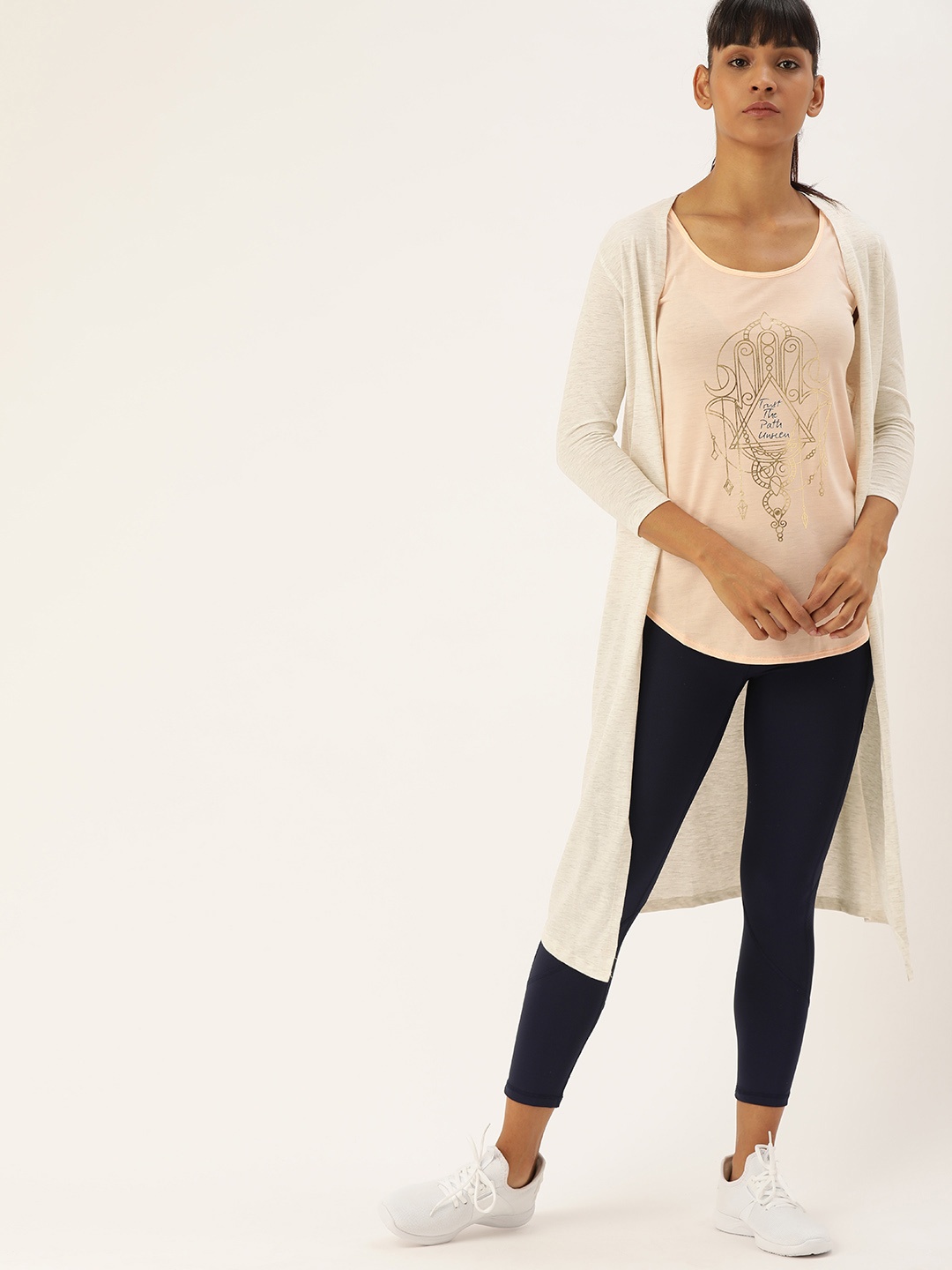 

Enamor Women Grey Melange Relaxed Fit Longline Open Front Shrug