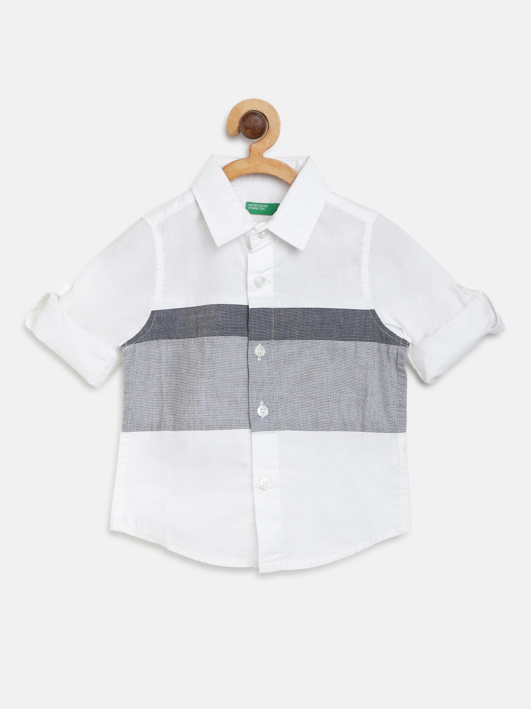 

United Colors of Benetton Boys White & Grey Colourblocked Regular Fit Casual Shirt