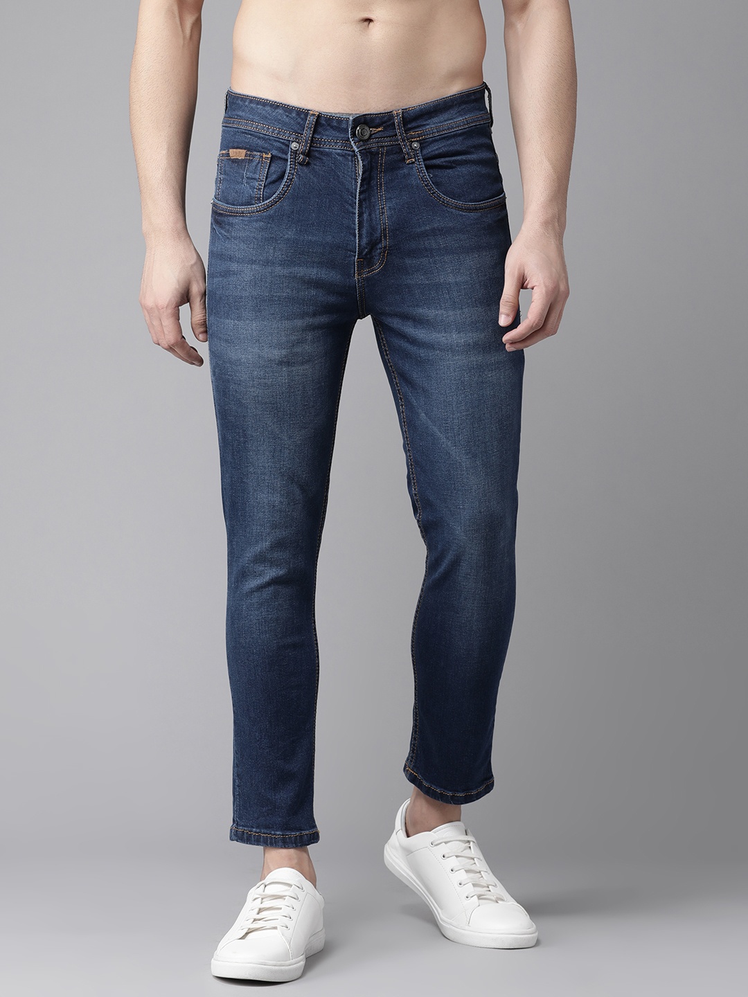 

Roadster Men Navy Blue Skinny Fit Mid-Rise Clean Look Stretchable Cropped Jeans