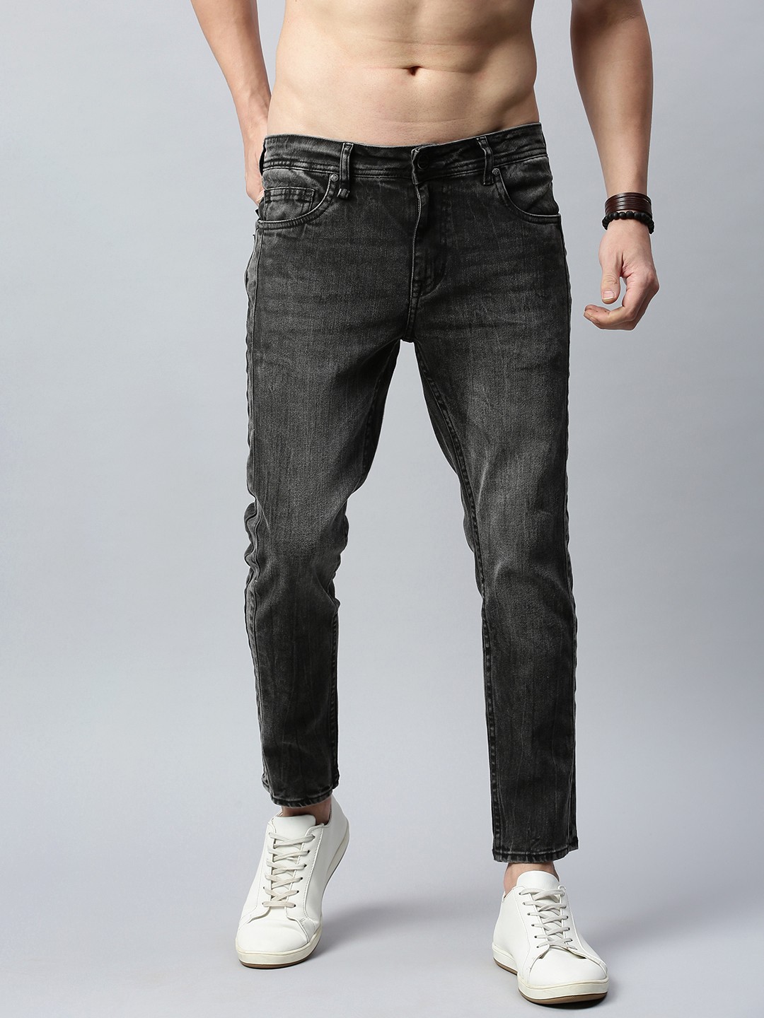

Roadster Men Grey Skinny Fit Mid-Rise Clean Look Cropped Jeans