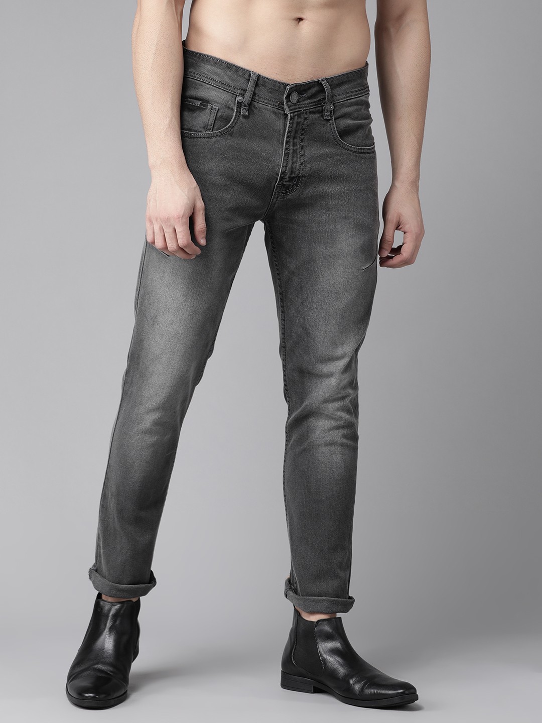 

Roadster Men Charcoal Grey Skinny Fit Mid-Rise Clean Look Stretchable Jeans