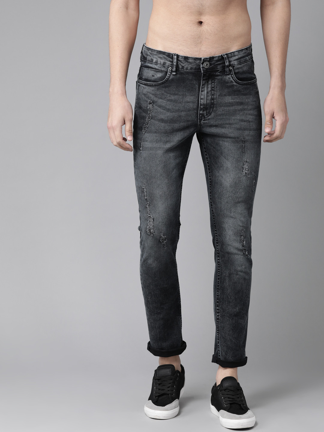 

Roadster Men Black Skinny Fit Low-Rise Mildly Distressed Jeans