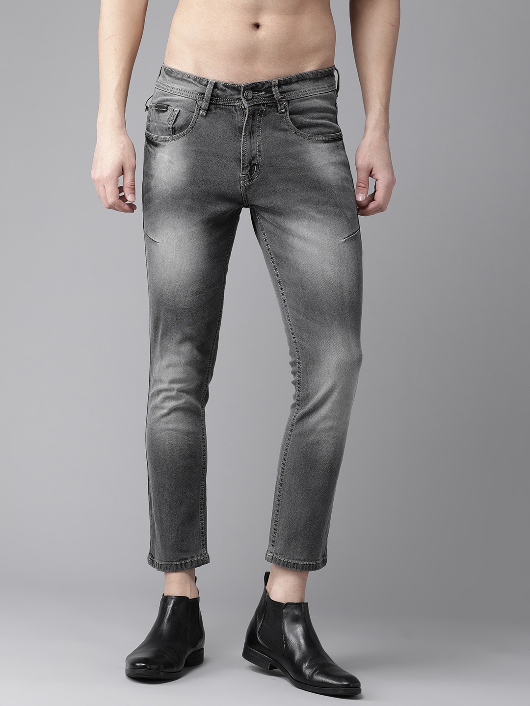 

Roadster Men Grey Skinny Fit Mid-Rise Clean Look Stretchable Cropped Jeans