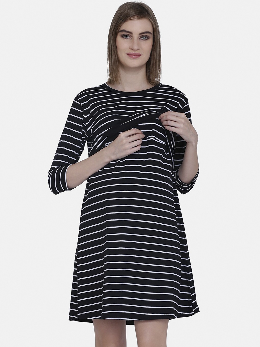 

MAMMA PRESTO Black & White Striped Nightdress