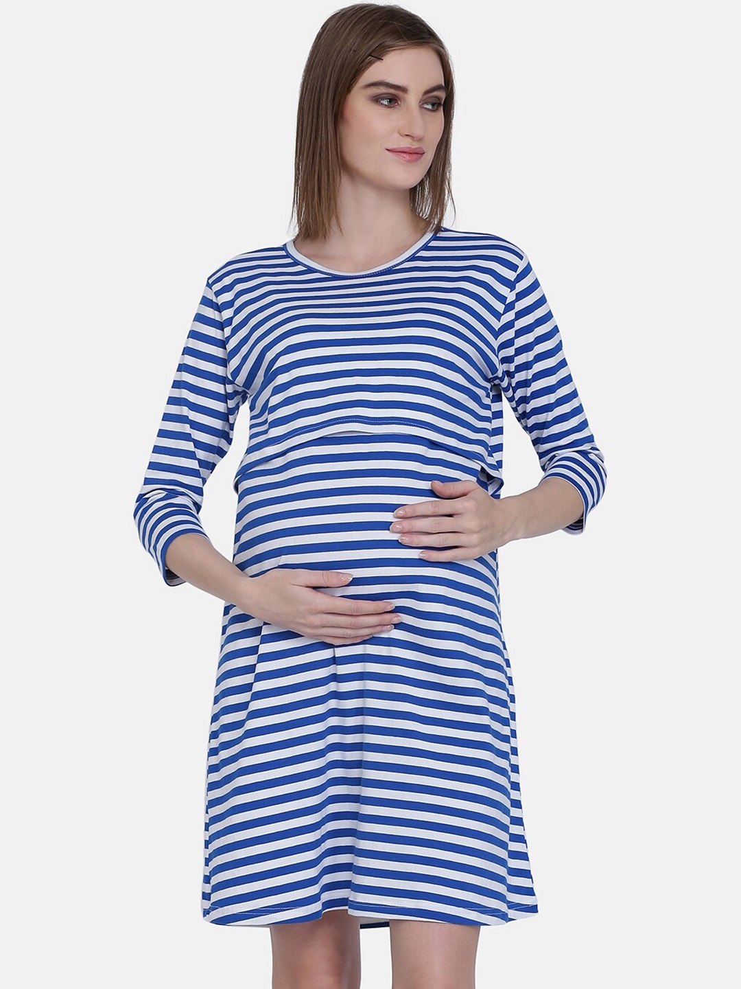

MAMMA PRESTO Navy Blue & White Striped Maternity Nightdress