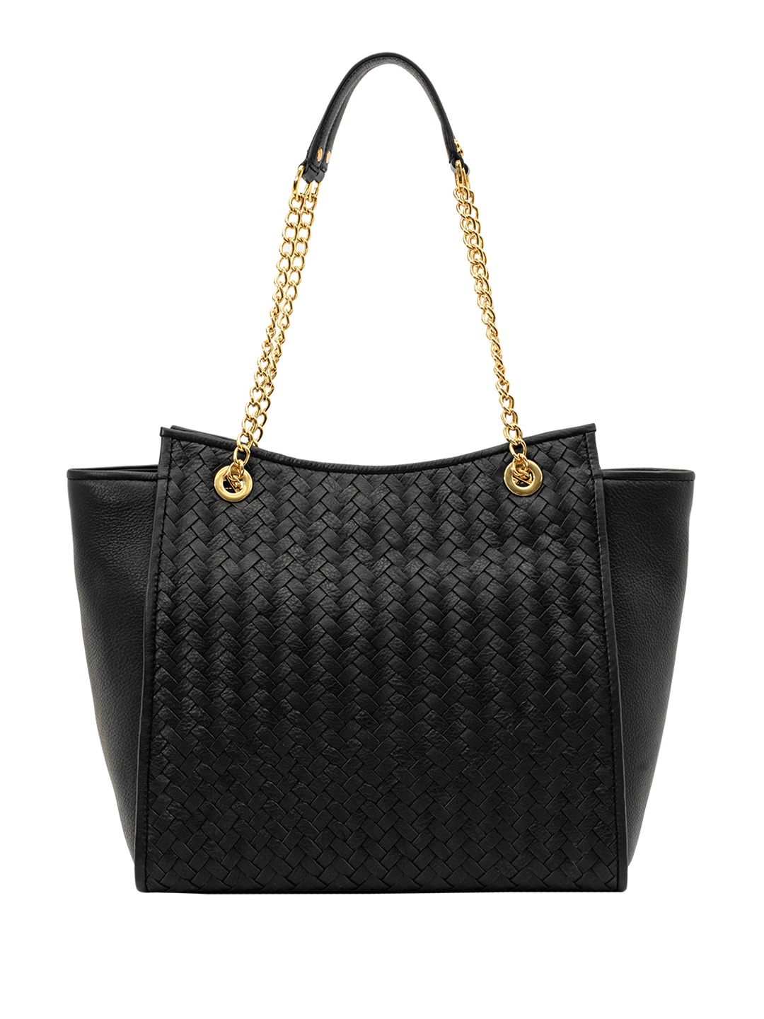 

Eske Black Self Design Leather Handheld Bag