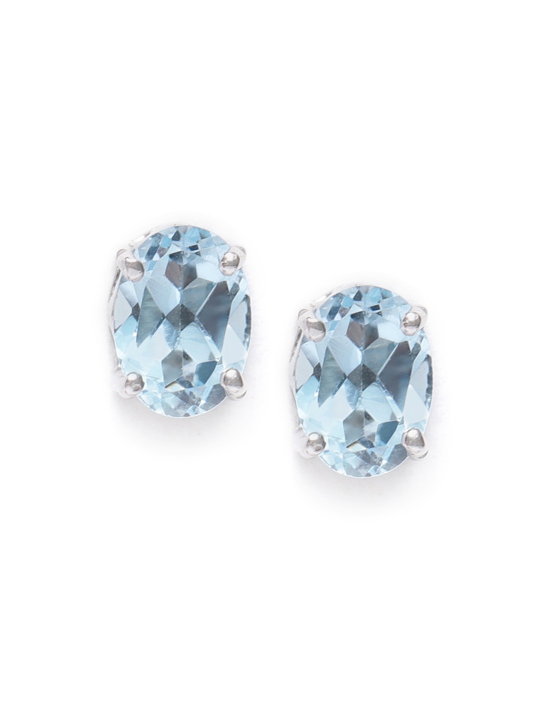 

Silgo Blue 925 Sterling Silver Rhodium Plated Blue Topaz Studded Oval Studs