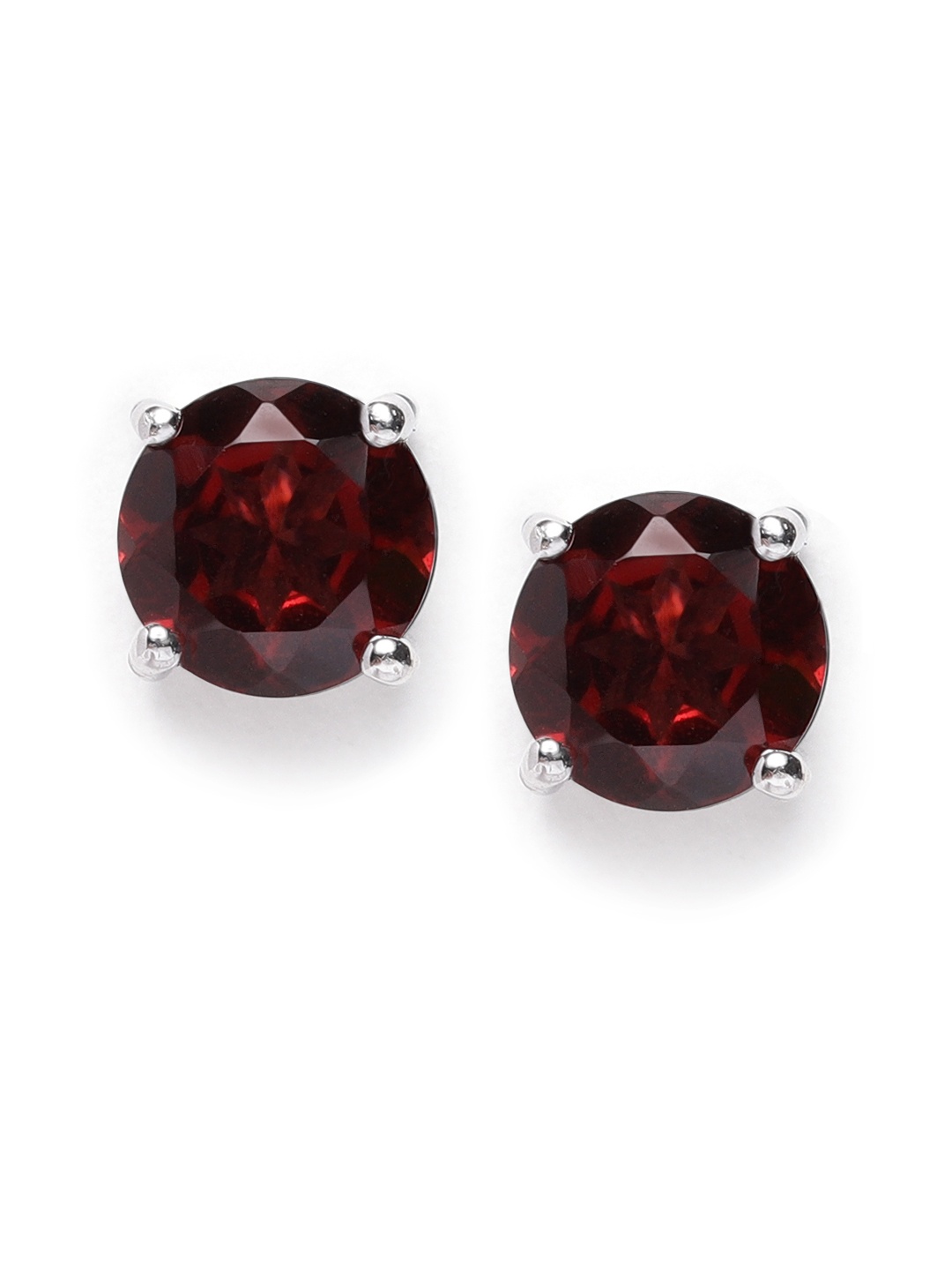 

Silgo Maroon 925 Sterling Silver Rhodium Plated Garnet Studded Circular Studs
