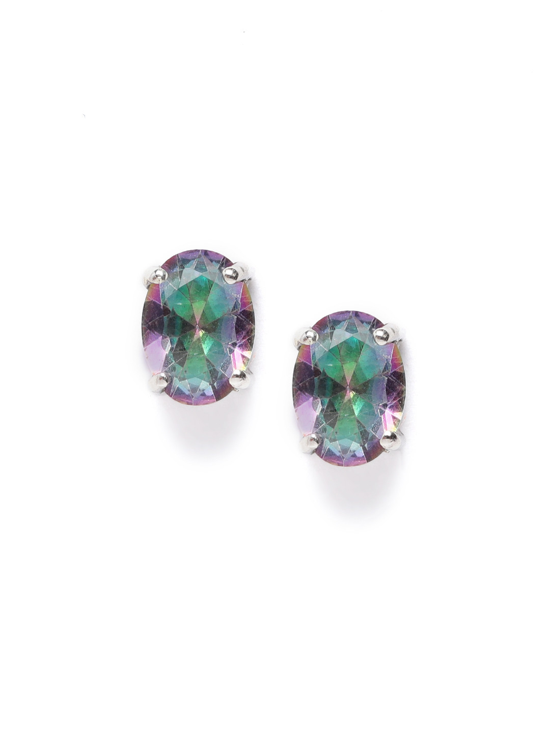 

Silgo Blue Rhodium-Plated Sterling Silver Oval Topaz Studs with Iridescent Effect, Purple