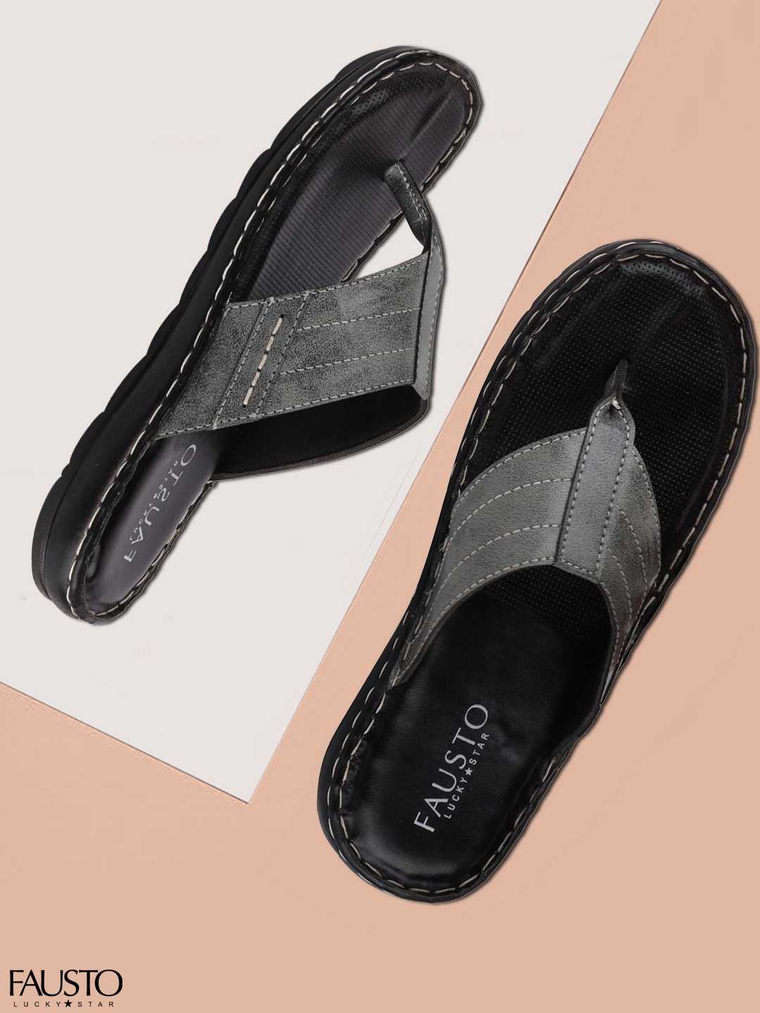 

FAUSTO Men Grey Solid Slip-On Sandals