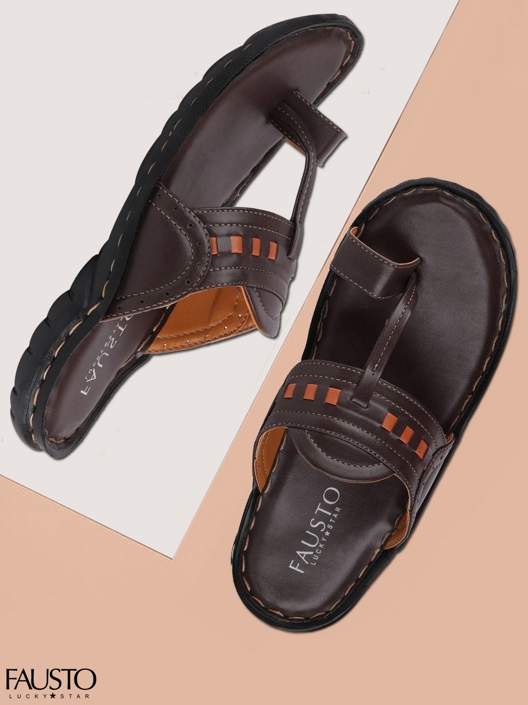 

FAUSTO Men Brown Self Design Sandals