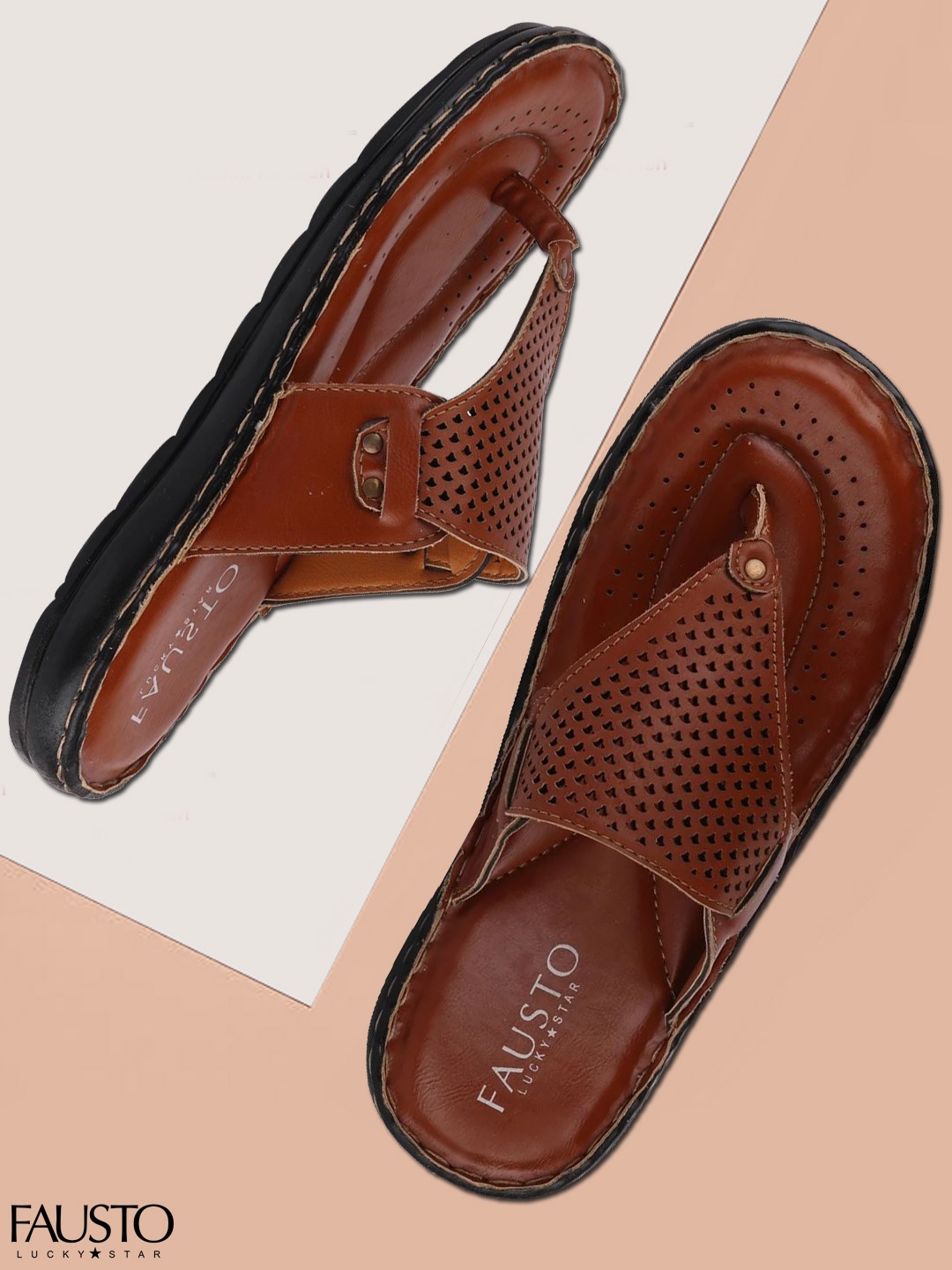 

FAUSTO Men Tan Brown Comfort Sandals