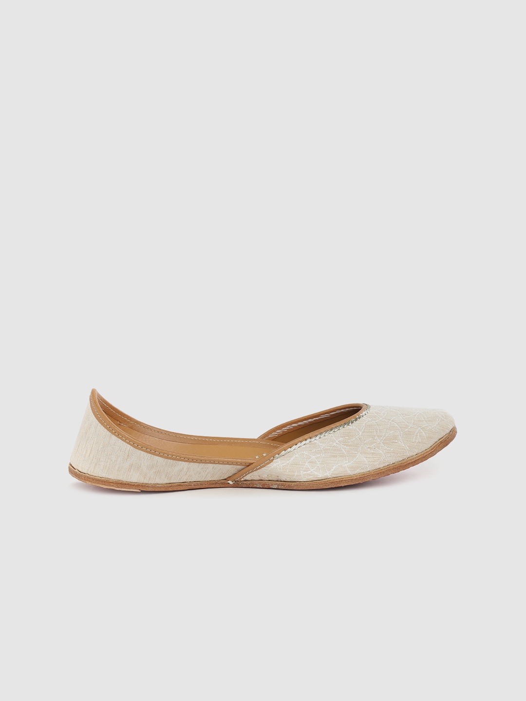 

House of Pataudi Women Off-White Woven Design Handcrafted Mojaris