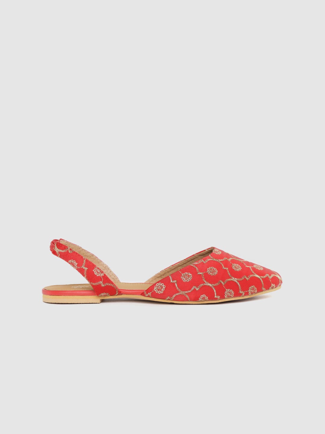 

House of Pataudi Women Red & Gold-Toned Embroidered Handcrafted Mules