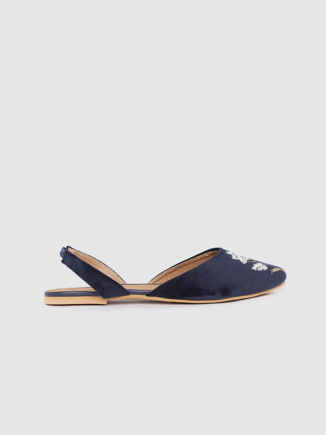 

House of Pataudi Women Navy Blue & Off-White Floral Embroidery Handcrafted Flats