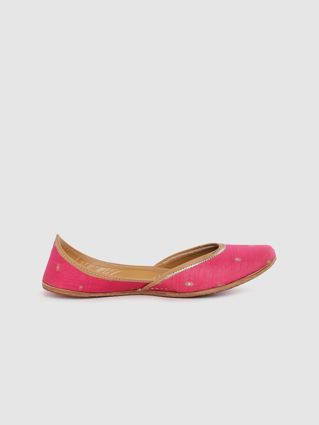 

House of Pataudi Women Pink & Gold-Toned Woven Design Handcrafted Mojaris