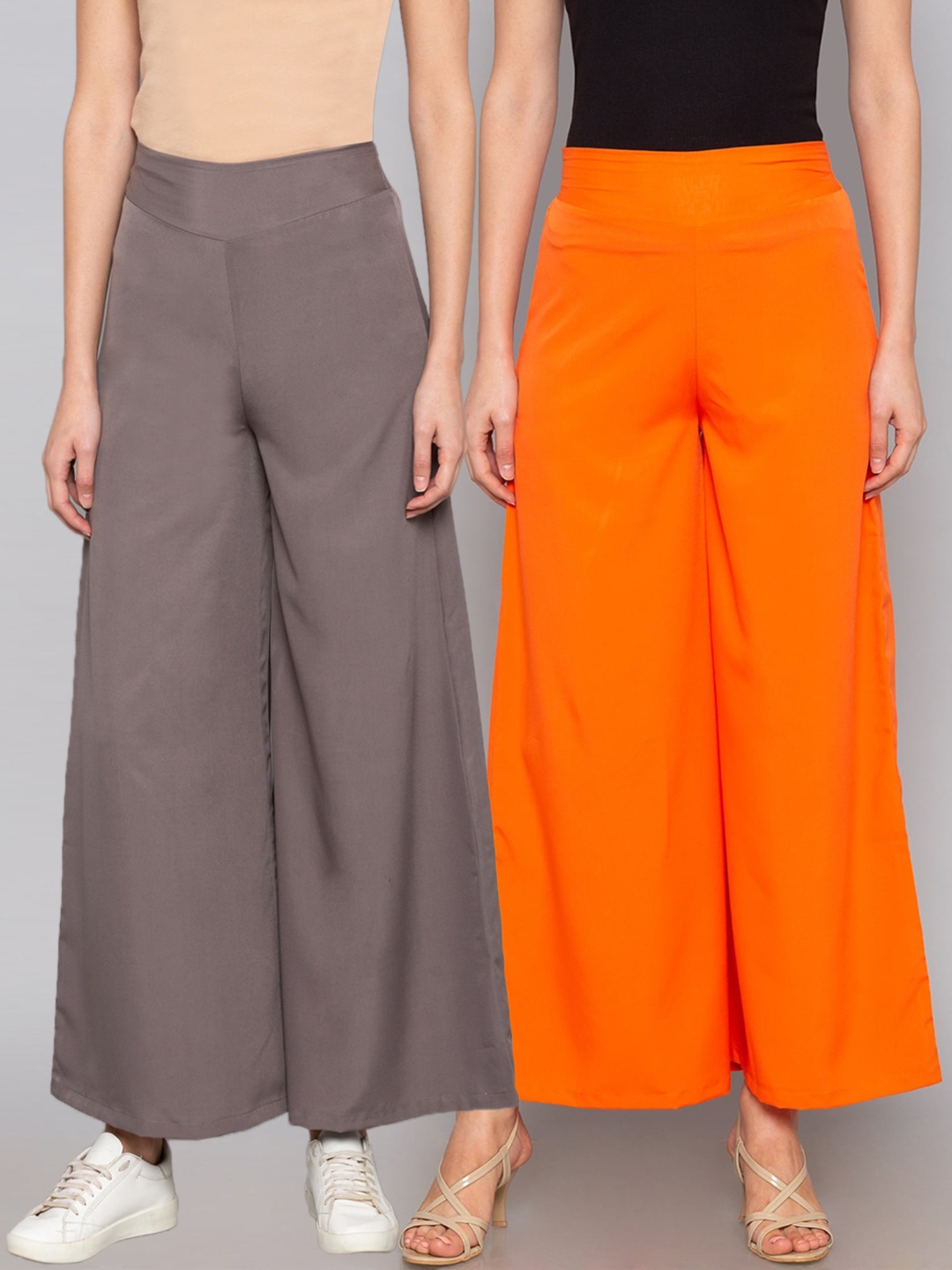 

Desi Weavess Women Pack of 2 Solid Flared Palazzos, Orange
