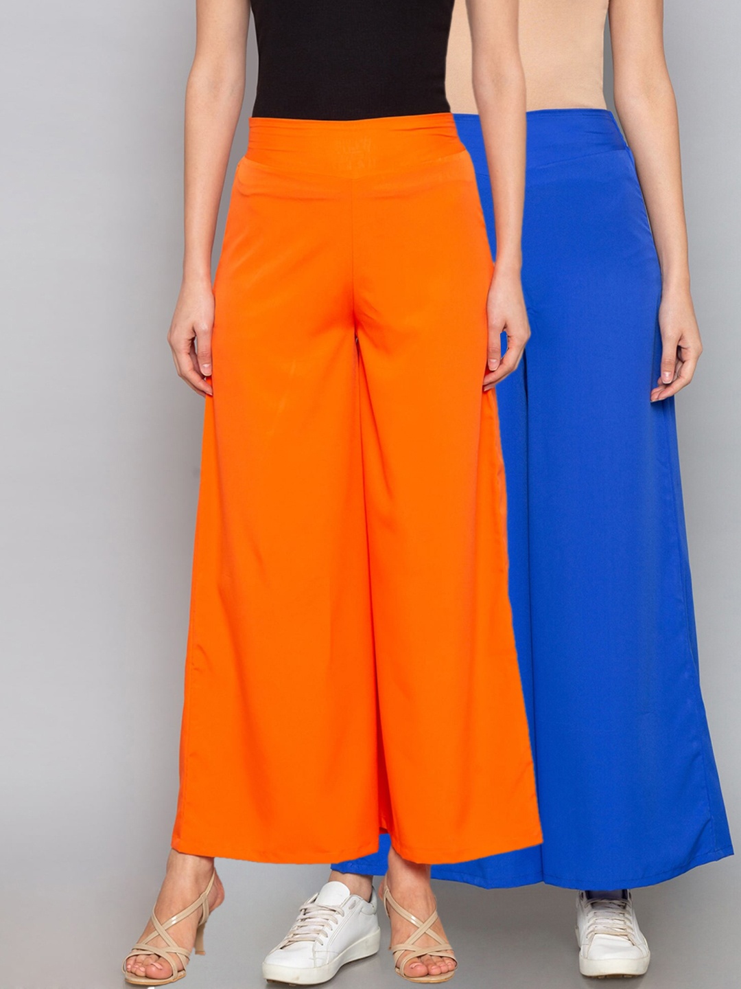 

Desi Weavess Women Pack of 2 Solid Flared Palazzos, Blue