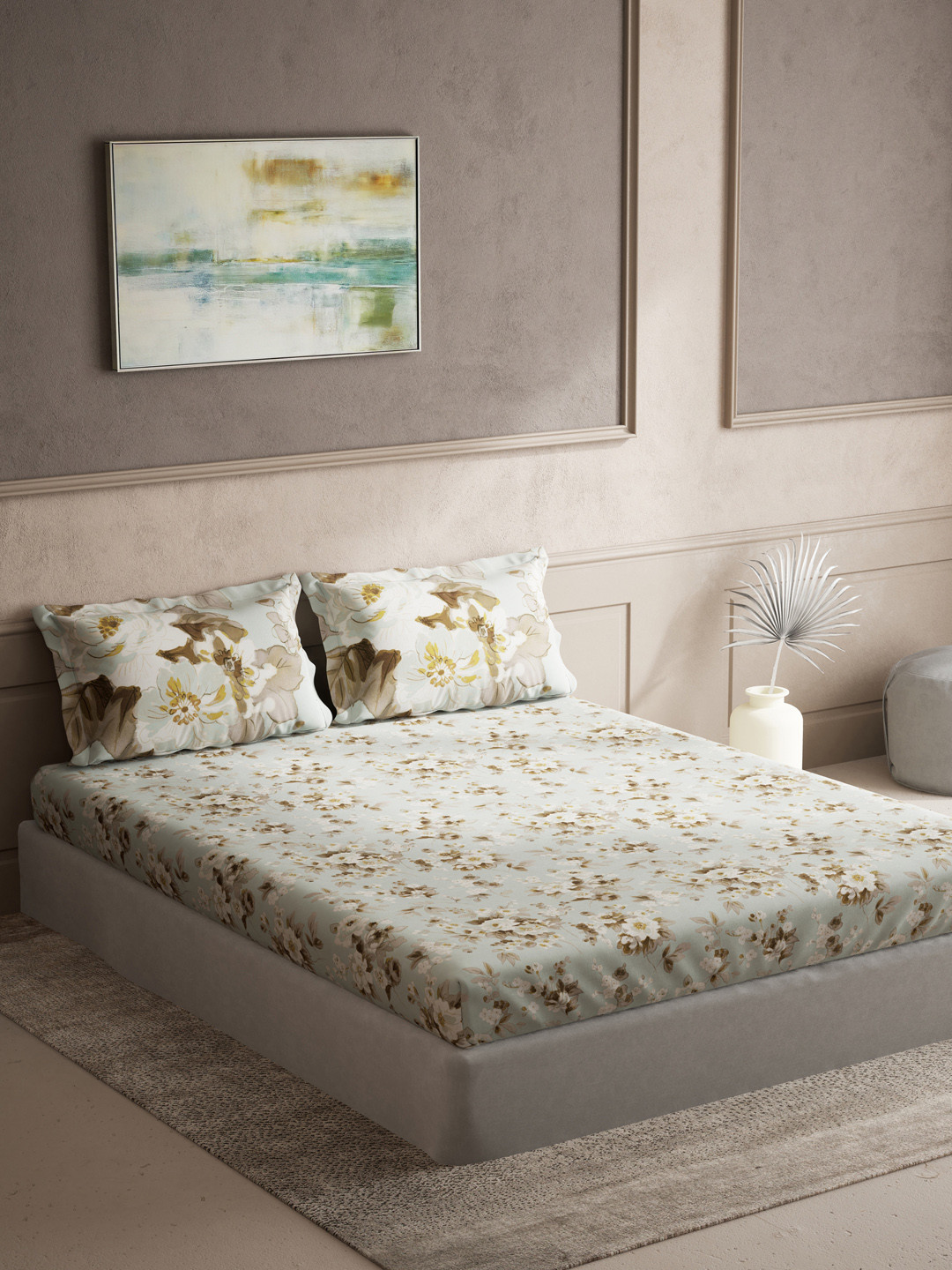 

DDecor Multicoloured Floral 140 TC Cotton 1 King Bedsheet with 2 Pillow Covers, Multi