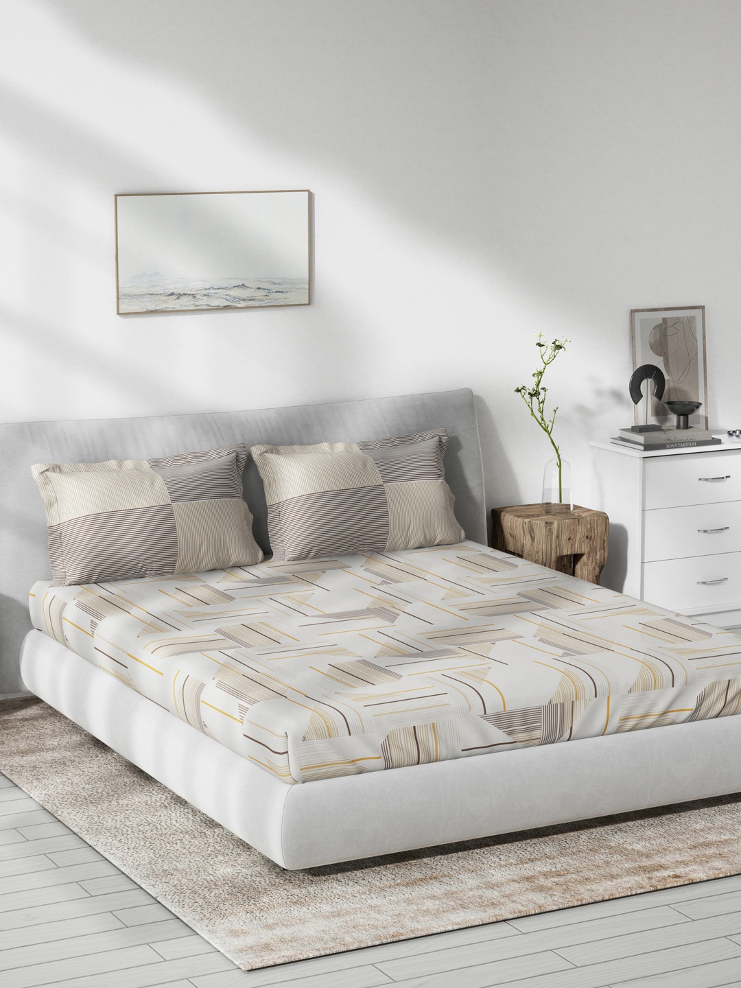 

DDecor Brown Abstract 140 TC Cotton 1 Queen Bedsheet with 2 Pillow Covers