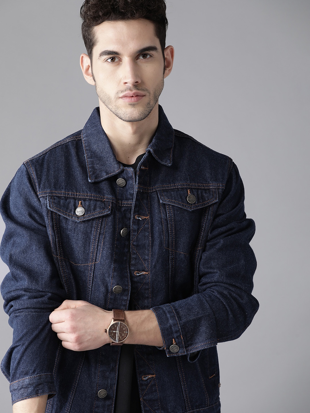 

Roadster Men Navy Blue Washed Denim Jacket