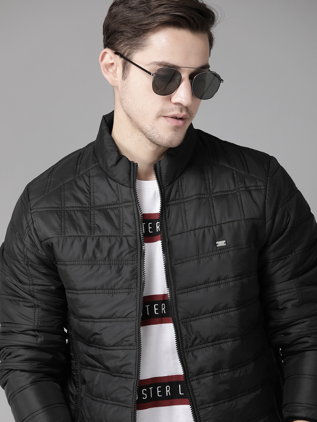

Roadster Men Black Solid Padded Jacket