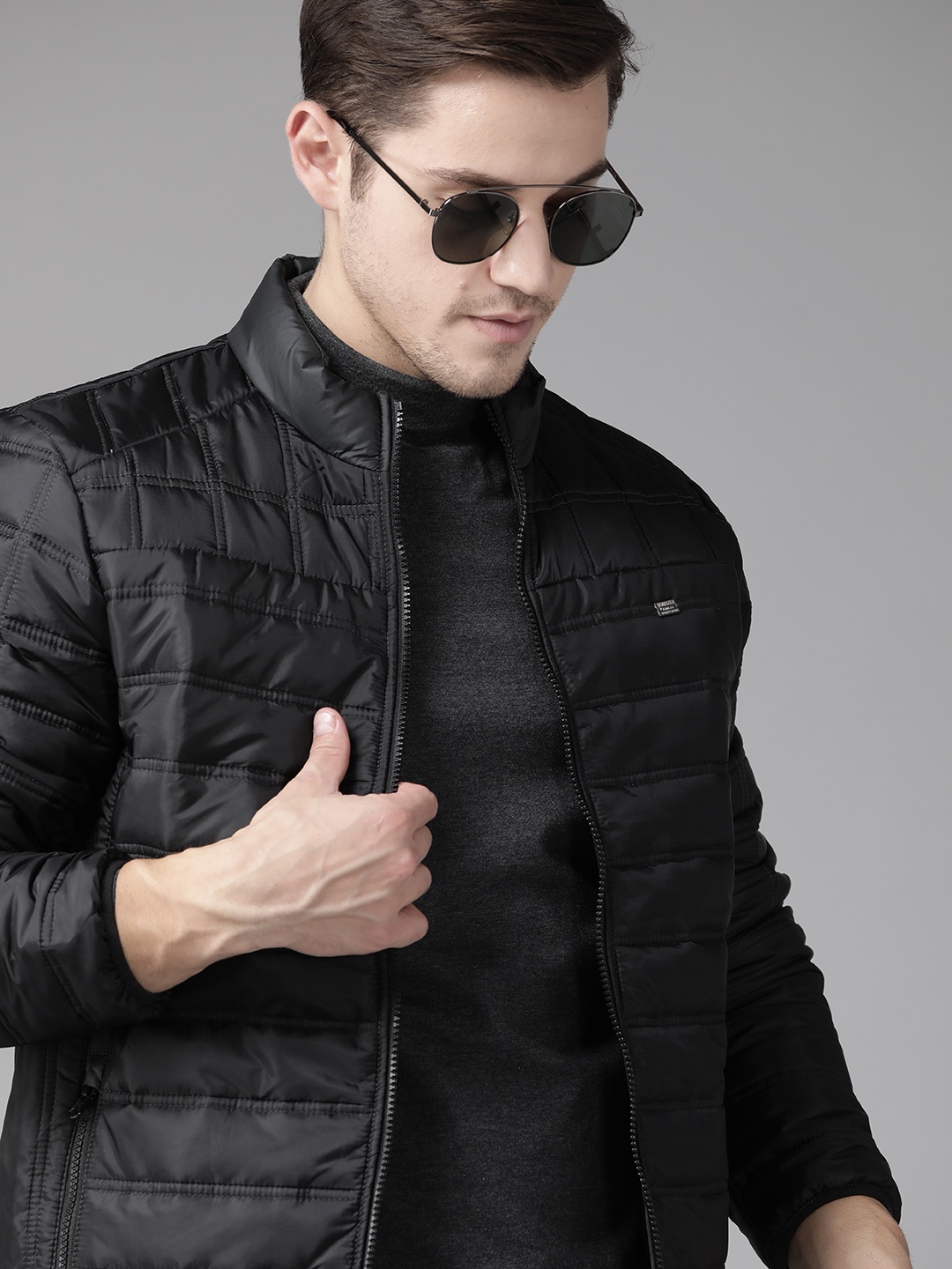 

Roadster Men Black Solid Padded Jacket