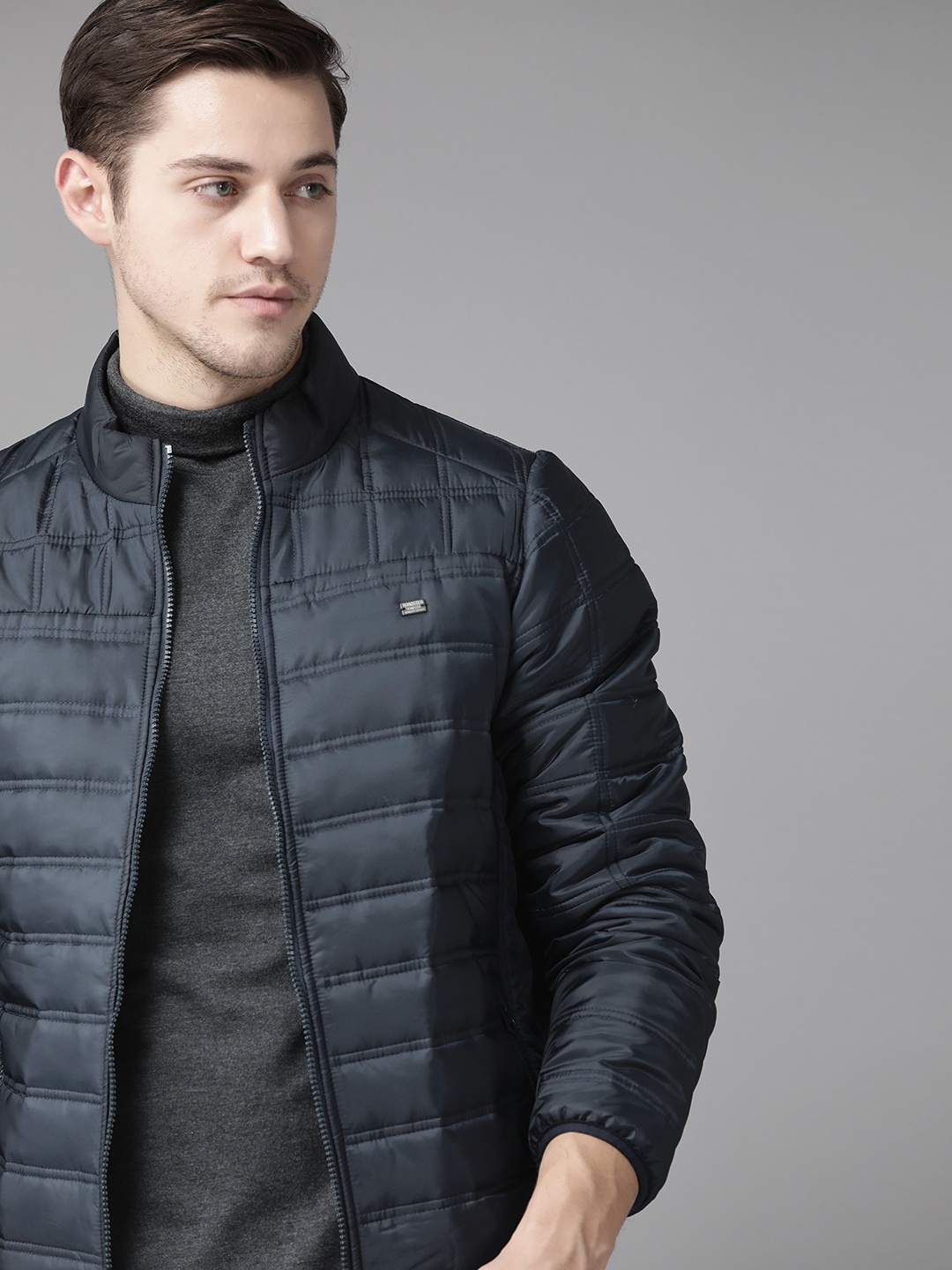 

Roadster Men Navy Blue Solid Padded Jacket