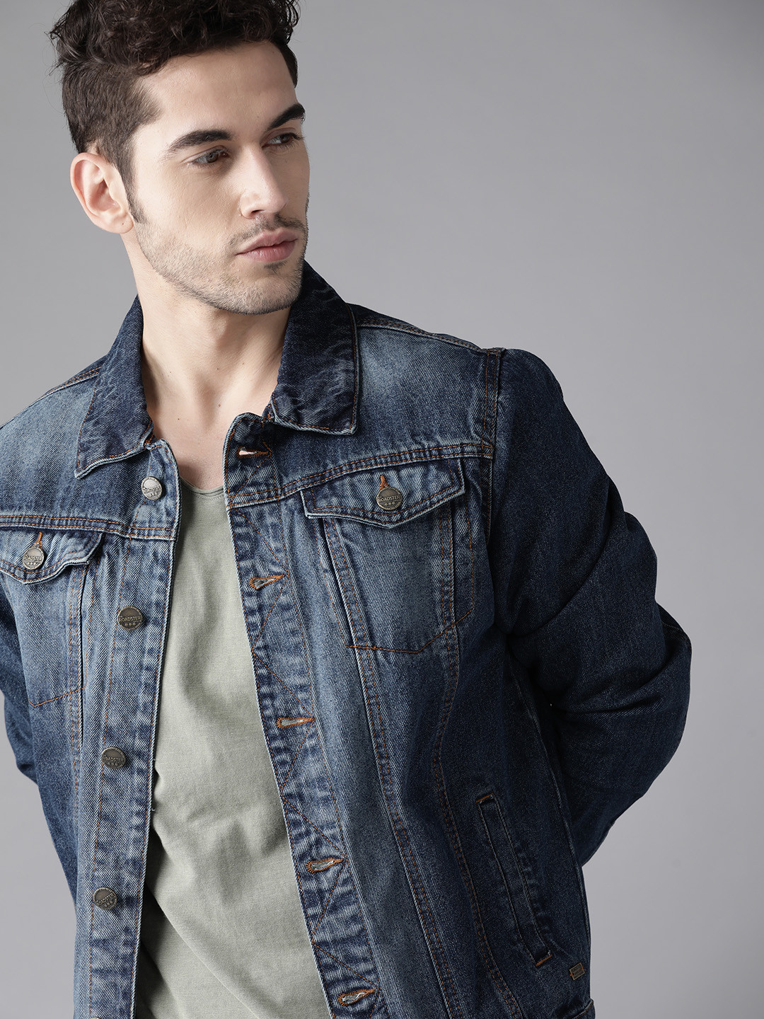 

Roadster Men Navy Blue Washed Denim Jacket