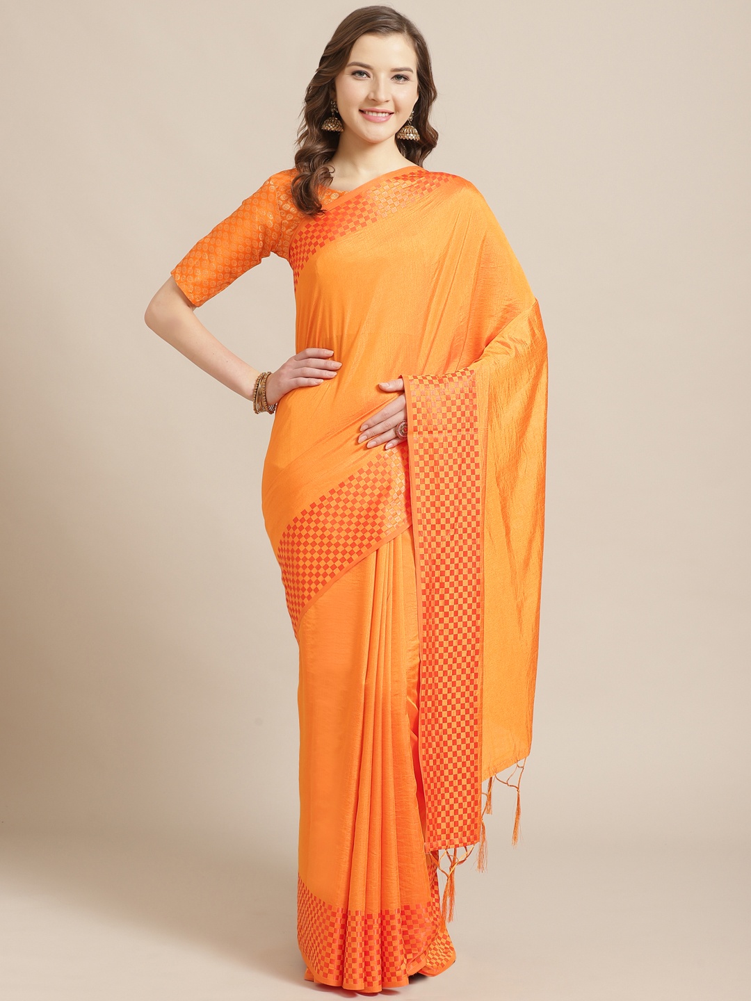 

Saree mall Orange Solid Saree