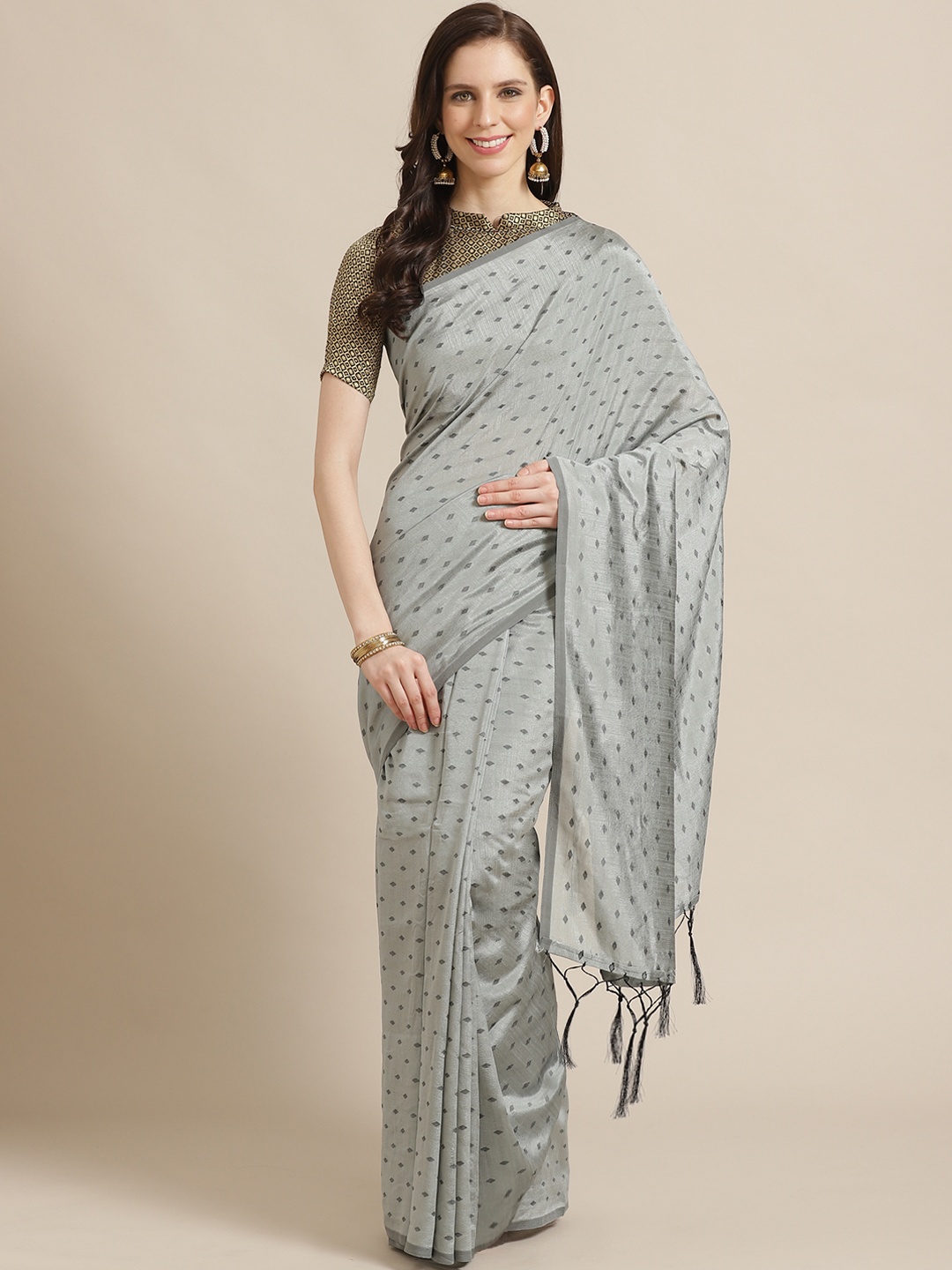 

Saree mall Grey & Black Woven Design Saree