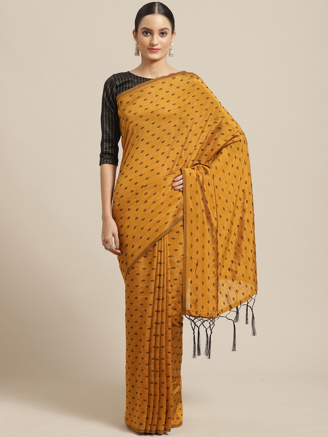 

Saree mall Mustard Yellow & Black Woven Design Saree