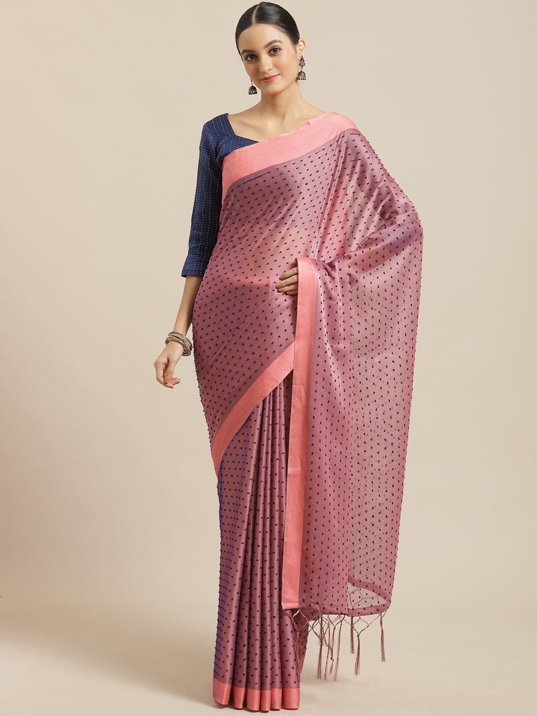 

Saree mall Pink & Blue Dobby Weave Saree