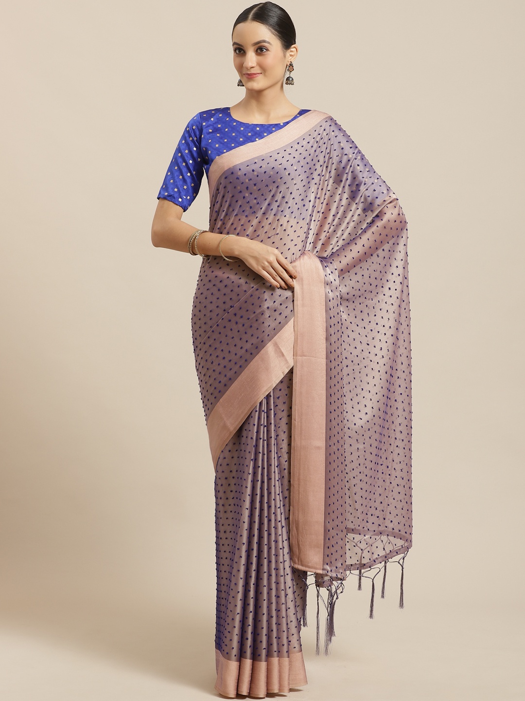 

Saree mall Navy Blue & Taupe Dobby Weave Saree