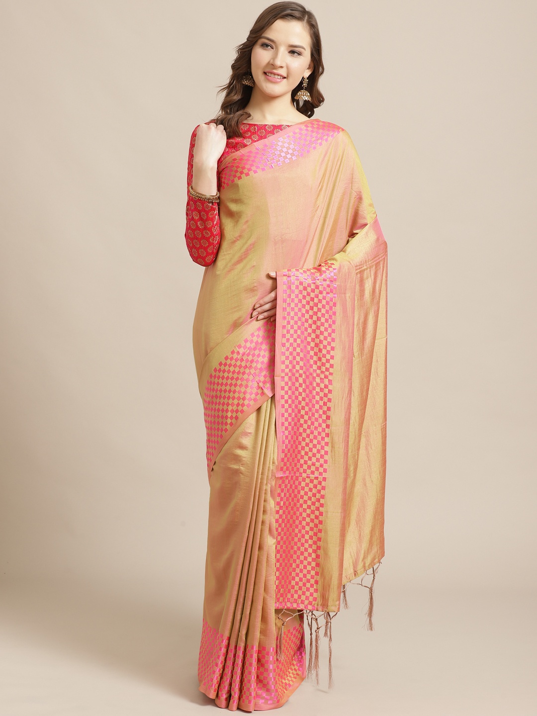 

Saree mall Beige Dual Tone Solid Saree