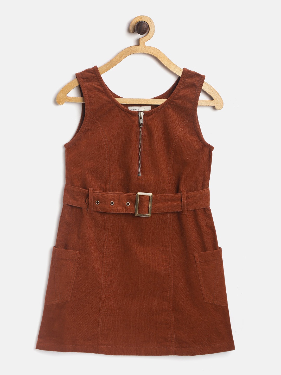 

Cherry Crumble Girls Brown Solid A-Line Dress with Belt