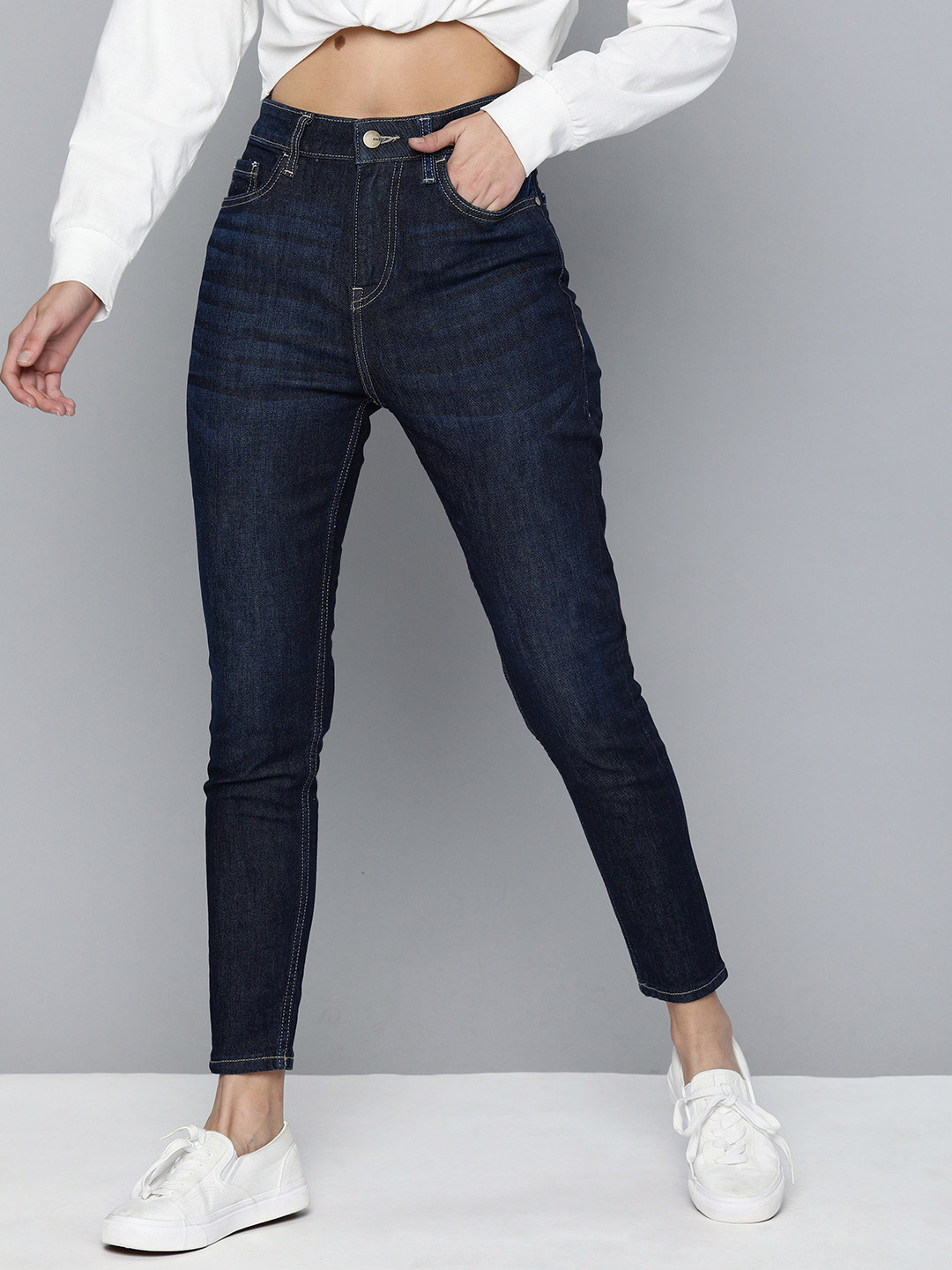 

Mast & Harbour Women Blue Skinny Fit High-Rise Clean Look Stretchable Cropped Jeans