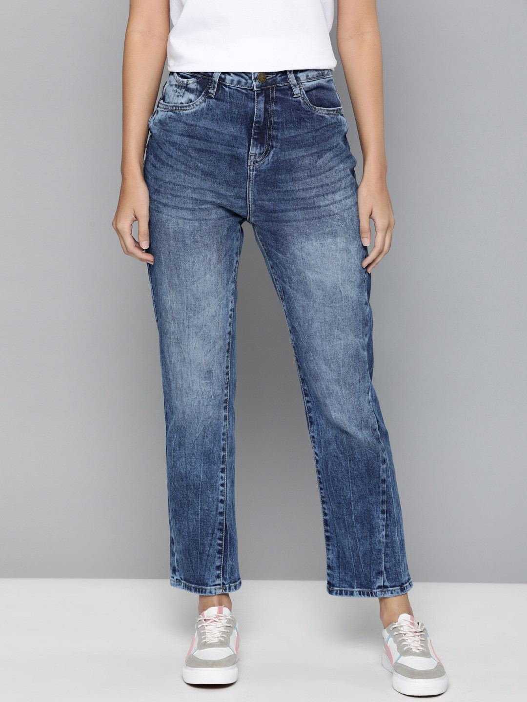 

Mast & Harbour Women Blue Straight Fit High-Rise Clean Look Stretchable Jeans