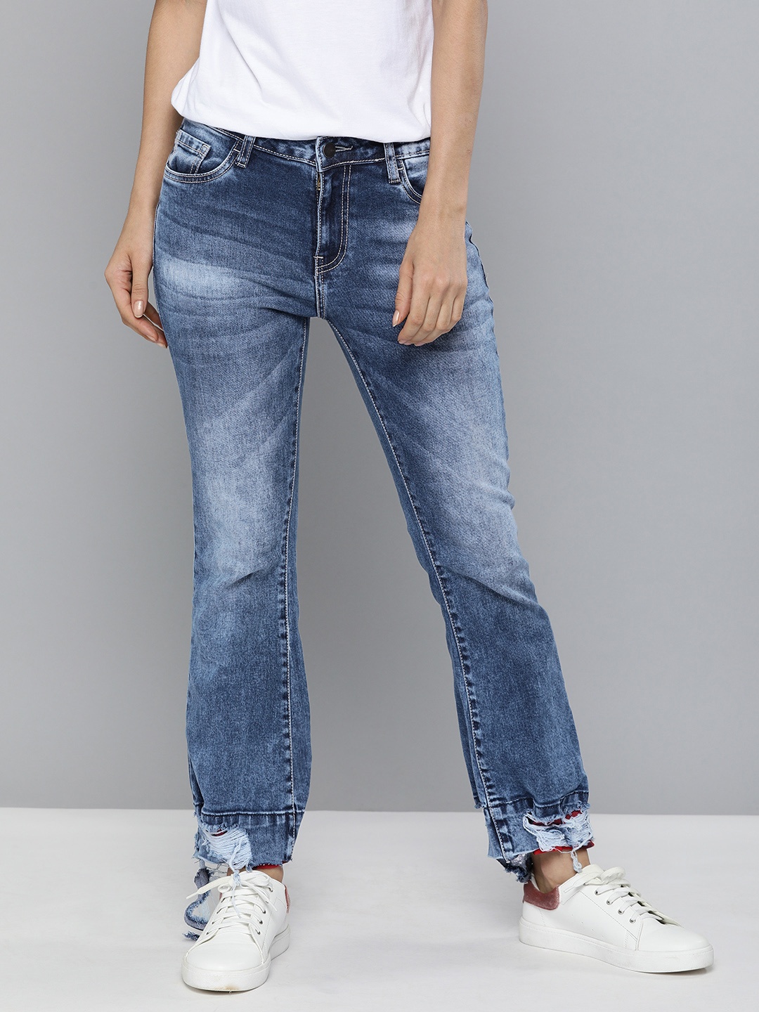 

Mast & Harbour Women Blue Flared Fit Mid-Rise Mildly Distressed Stretchable Jeans