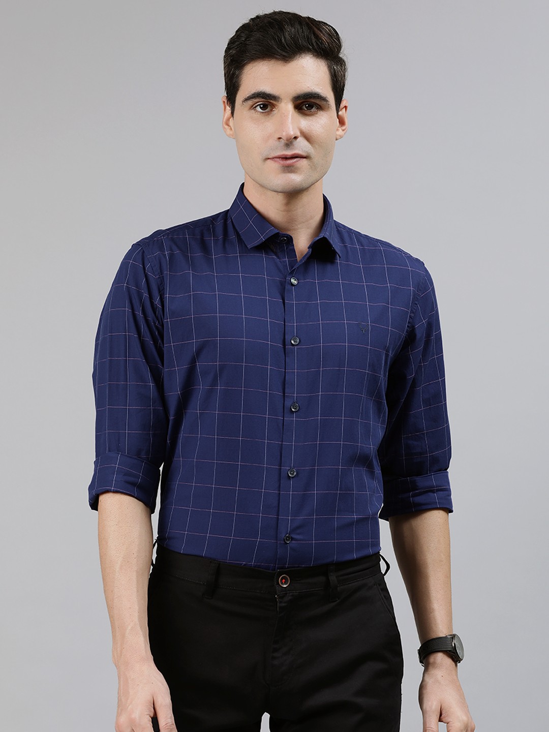 

Allen Solly Men Navy Blue Regular Fit Checked Smart Casual Shirt