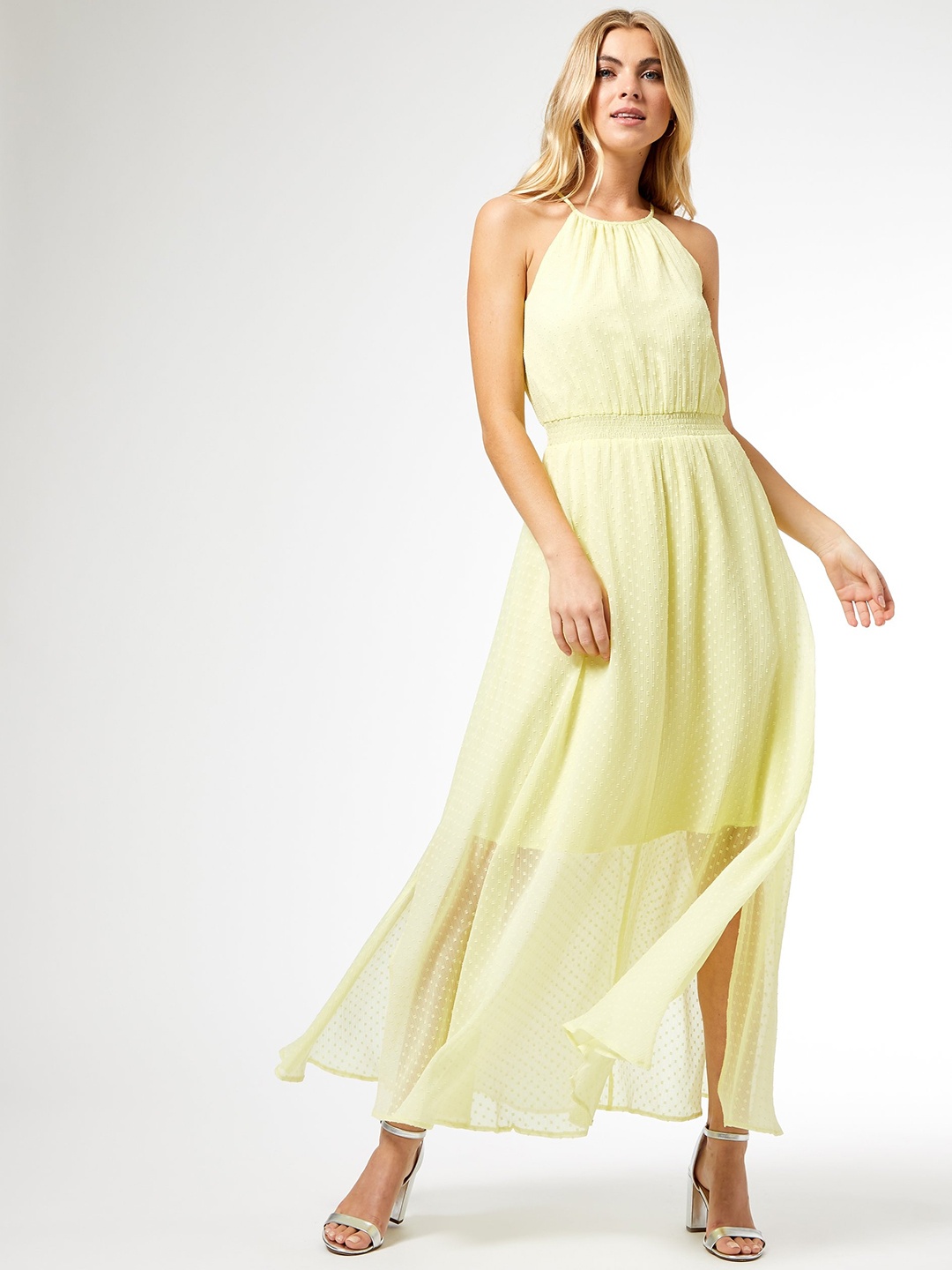 

DOROTHY PERKINS Women Yellow Self Design Semi Sheer Maxi Dress